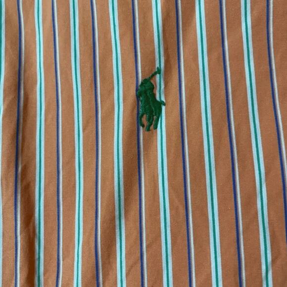 Ralph Lauren Mens  Sz Large Orange Striped Custom Fit Long Sleeve Shirt - Picture 5 of 6
